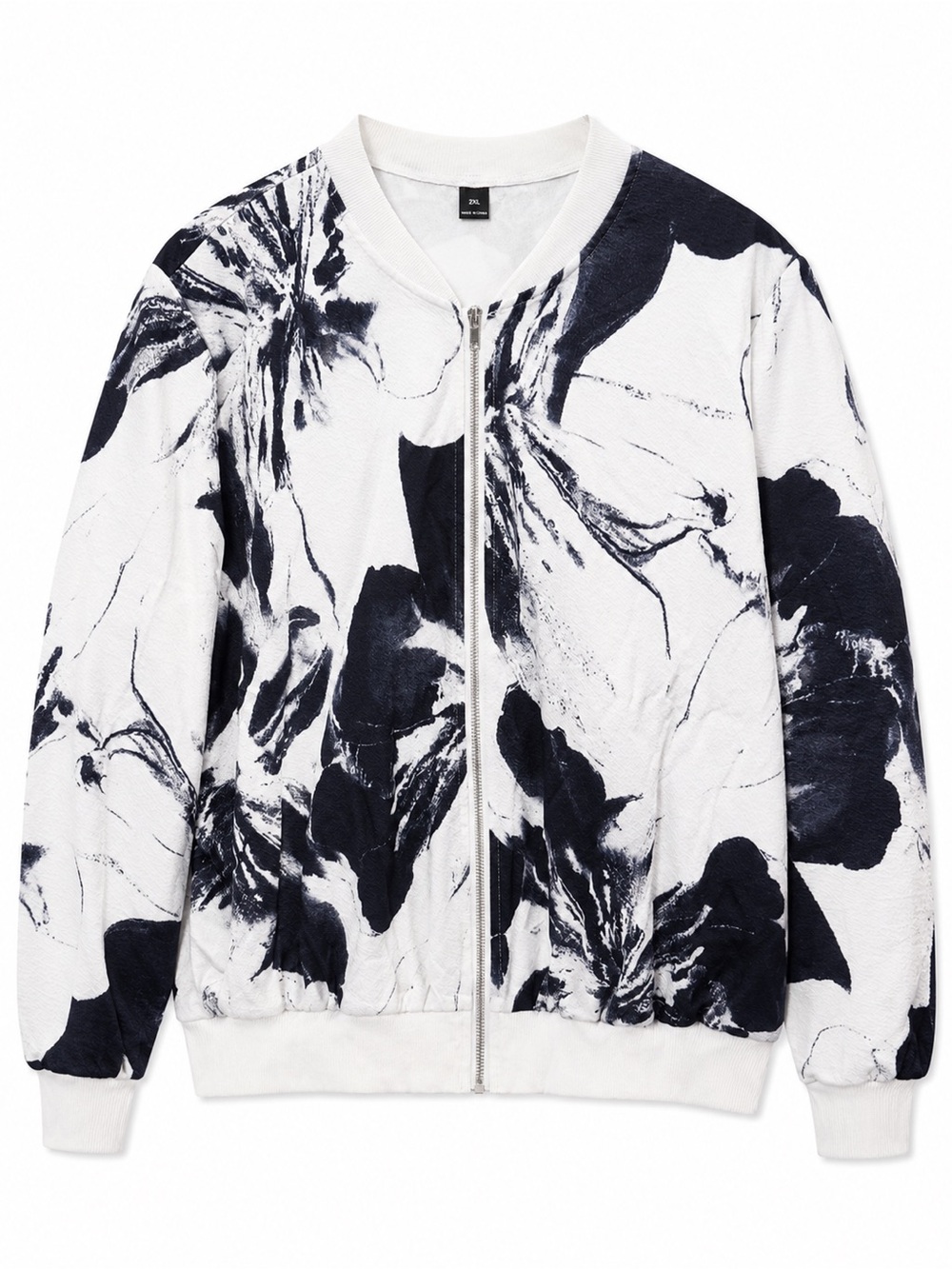 Floral Print Bomber Jacket - White/Black